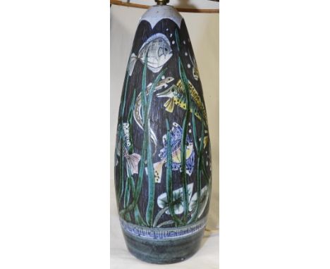 TILGMANS KERAMIN SWEDDISH 1960'S ART POTTERY FISH DECOR LAMP BASE 17'H MARIAN ZAWADSKY 