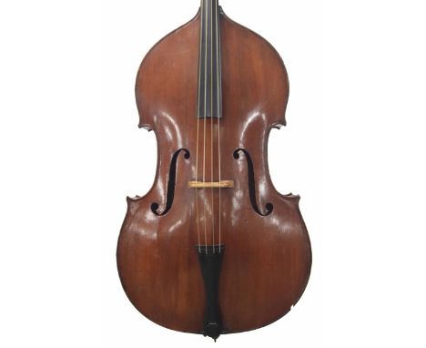 Good French double bass of the Derazey School circa 1875, with flat back, violin corners, original French brass machine heads