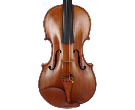 Violin labelled William H. Luff, Maker, London 1965, the two piece back of medium curl with similar wood to the sides and hea