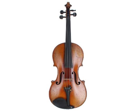 Late 19th century violin labelled Antonius Stradivarius..., 14 3/16", 36cm, bow 