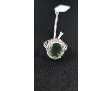 SILVER AND GREEN AMETHYST RING