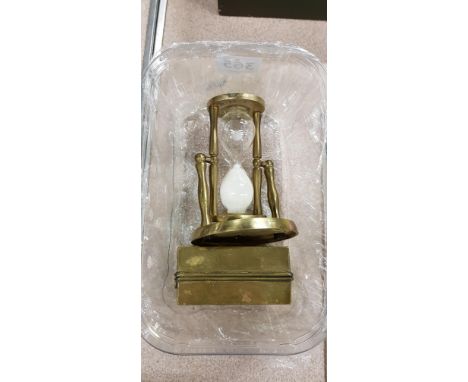 BRASS EGG TIMER AND FOLDING BRASS BOX LAMP