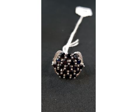 SILVER AND BLUE GARNET  CLUSTER RING