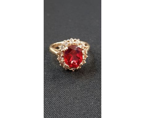 GOLD DRESS RING RED STONE