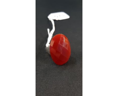 LARGE SILVER RED STONE RING