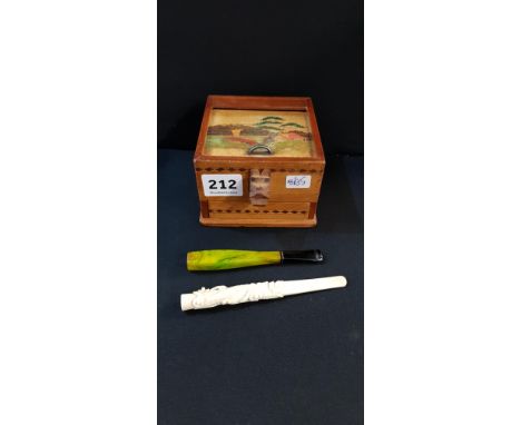 CIGARETTE BOX AND 2 CIGARETTE HOLDERS