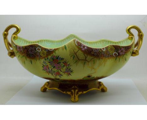 A Carlton Ware Gondola table centre bowl, oval with scroll handles, pattern 3703, circa 1935, 34cm, a/f (hairline crack to ri