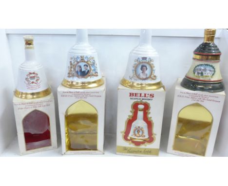 Four Bell's Old Scotch Whisky decanters, boxed 