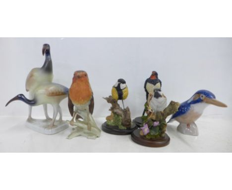 Six figures of birds including Royal Copenhagen, Goebel and Country Artists 