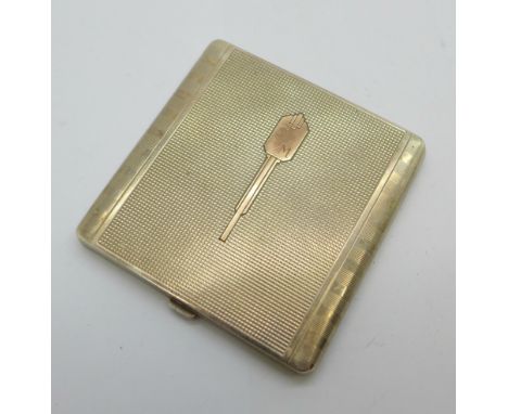 An Art Deco silver compact, 93g, mirror a/f 