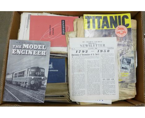 A box of ephemera, Model Engineer Magazines, Home Economics, instruction manuals, etc. **PLEASE NOTE THIS LOT IS NOT ELIGIBLE