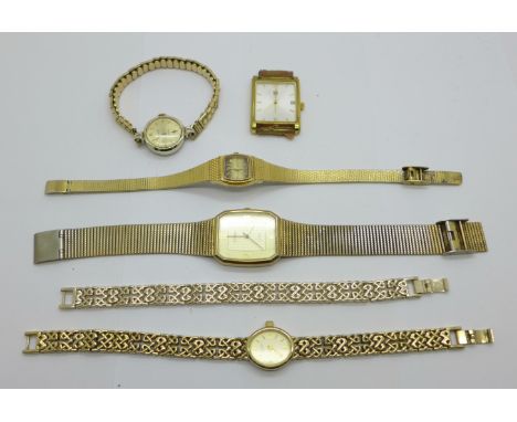 A lady's Rotary wristwatch with matching bracelet, other lady's watches and one gentleman's wristwatch head 