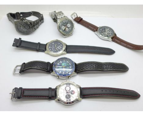 Six chronograph wristwatches, including two Sekonda 