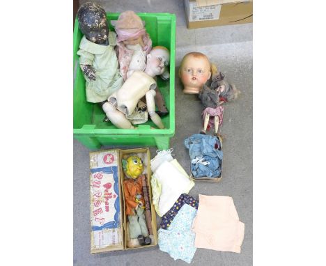 An Armand Marseille doll, other dolls, a Pelham puppet Mr Turnip, boxed, etc. 