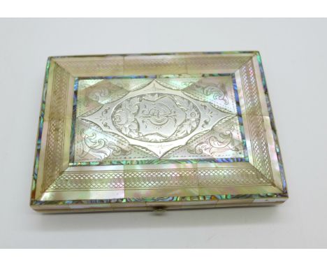A silver and mother of pearl purse/card case 