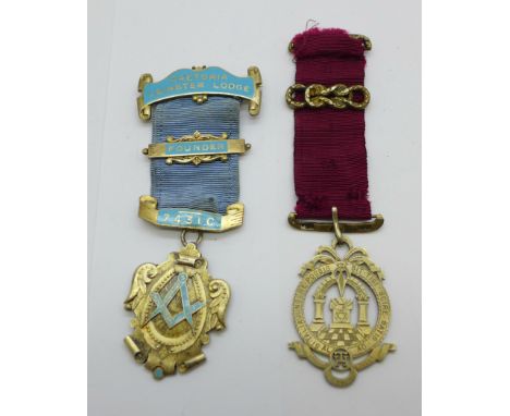 A silver and enamel Masonic medal and one other silver lodge medal, total weight 63g 