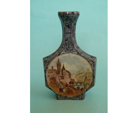 (Potlid pot lid Prattware) A good and unusual hexagonal bodies flask shaped vase, blue mottled ground, 176mm 