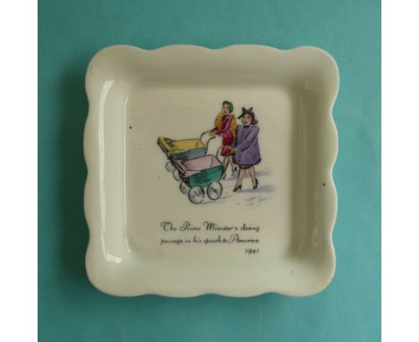 (Political Commemorative commemorate) Winston Churchill: a rare small square porcelain dish decorated in colours with two pra