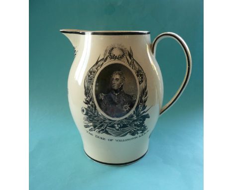 (Naval Military War Commemorative commemorate) 1815 Duke of Wellington: a large documentary creamware jug printed in black wi