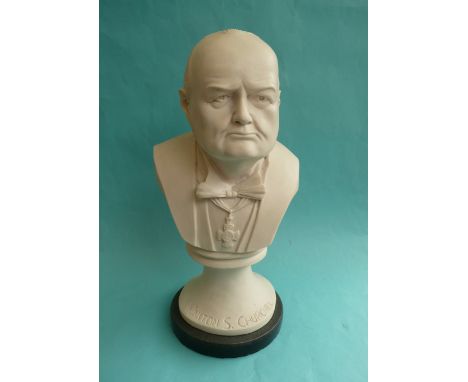 (Political Commemorative commemorate) Winston Churchill: a carved alabaster portrait bust on integral named socle base, circa