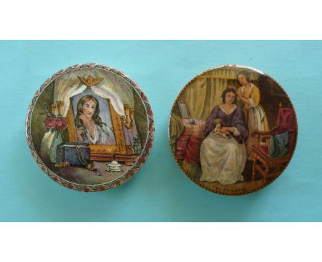 (Staffordshire Pot lid potlid Prattware) The Toilette (102) and Reflection in Mirror (104) hairline crack (2) 
