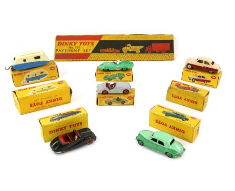 Collection of boxed Dinky Toys, comprising 236 Connaught Racing Car, 164 Vauxhall Cresta Saloon, 190 Caravan x2, 156 Rover Sa