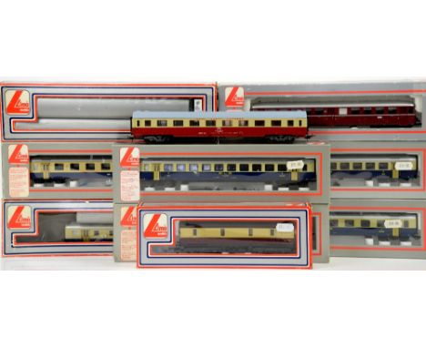 Twelve 00 gauge passenger carriages in ten odd Lima boxes,PROVENANCE: From a deceased estate. This collection was put togethe