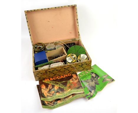 Box of vintage Meccano, to include variously shaped plated, motor, nuts and bolts etc.,         