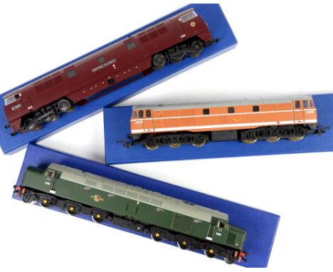 Heljan 00 gauge Western Talisman locomotive, D1007 (maroon) , Lima locomotive D5578, and a Bachmann D396 (BR), in three boxes