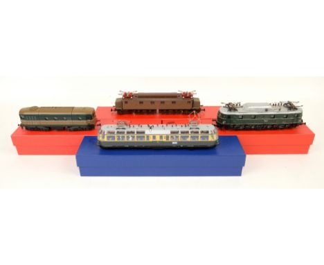 Three RivaRossi locomotives, to include E19 12 green and silver, two others and a railcar, (4), not in original boxes, PROVEN