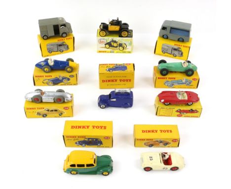 Ten boxed Dinky toys, comprising 254 Austin Taxi, 156 Rover 75 Saloon, 109 Austin Healey '100' Sports, 2 x 25C Camionette Cit