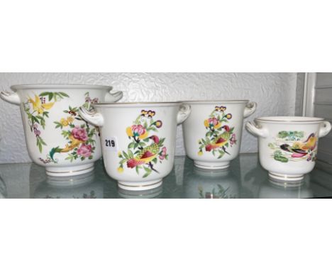 ROYAL WORCESTER MANDARIN BIRDS PATTERNED TWIN HANDLED GRADUATED CACHE POTS