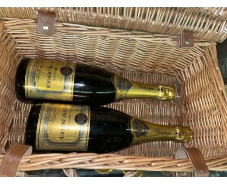 F &amp; M WICKER HAMPER CONTAINING TWO BOTTLES OF CHAMPAGNE 