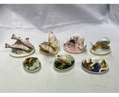 ROYAL WORCESTER COUNTRY LIFE SERIES PORCELAIN MINIATURE FIGURE GROUPS INCLUDING SALMON, SNAIL, FROG, ETC  BY KENNETH POTTS