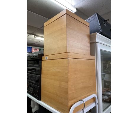 TWO LIGHT WOOD STORAGE BOXES 