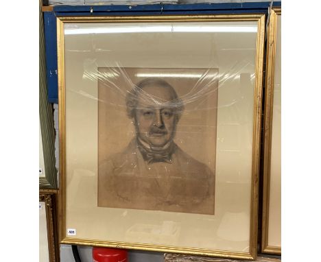 19TH CENTURY ENGLISH SCHOOL PORTRAIT SKETCH OF A GENTLEMAN WEARING A BOW TIE SIGNED **YLING DATED 1855 40CM X 60CM APPROX