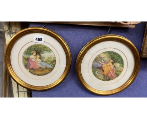 TWO ROUNDEL PICTURES OF DOROTHY TURTON PRINTS FRAMED AND GLAZED 