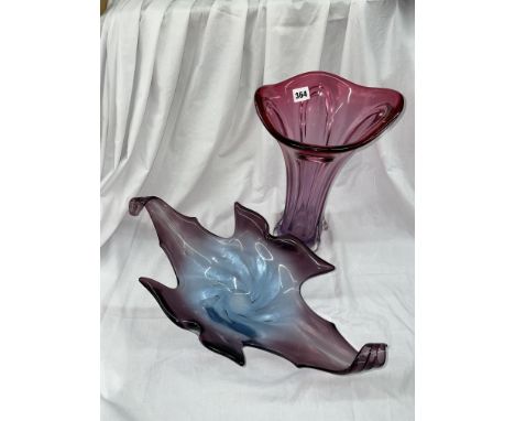 TWO PIECES OF CZECH RUBY RED ABSTRACT FORM VASE AND BOWL 