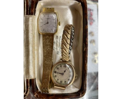 9CT GOLD CASED LADIES WRIST WATCH ON EXPANDING STRAP AND A LADIES TISSOT WRIST WATCH 