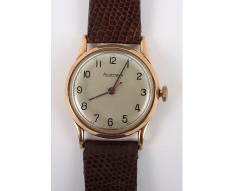 A vintage 9ct gold Audemars wristwatch, circa 1930, silvered dial with Arabic numerals