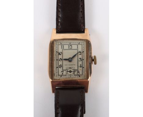 A vintage 9ct gold Swiss tank wristwatch, ‘Non Magnetic’, silvered dial with Arabic numerals and subsidiary dial