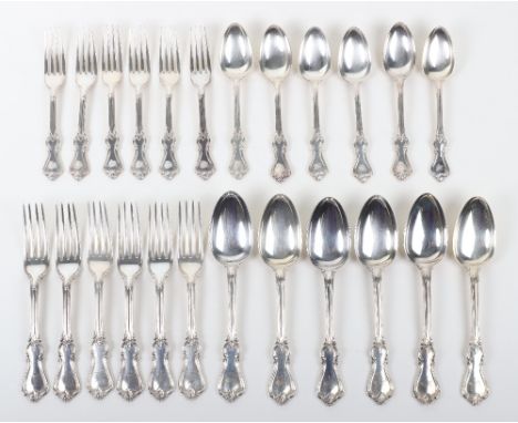 A Victorian Albert (fiddle, thread and shell) pattern part canteen of silver, Elizabeth Eaton, 1845 &amp; 1846, comprising si