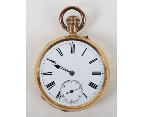 A French 18ct gold pocket watch (af), white enamel dial, Roman numerals, with subsidiary second dial, 73.22g