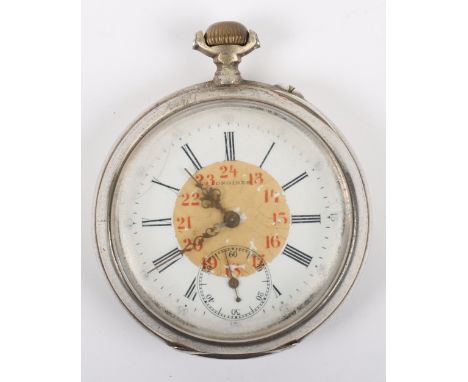 A Longines Grand Prix Paris 1889 silver pocket watch, white enamel dial, Roman numerals, subsidiary dial