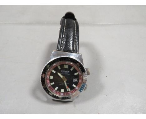 A vintage Sicura by Breitling 23 jewels super waterproof mens silver wristwatch