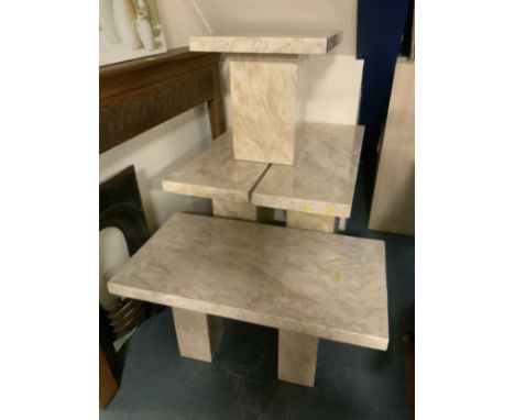 A pair of marble effect console/occasional tables, together with two further tables - Largest 110 x 80 cm. (4)