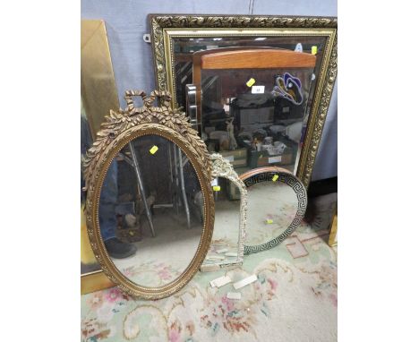 Eight assorted mirrors to include Deco examples together with two large prints to include a Lowry print