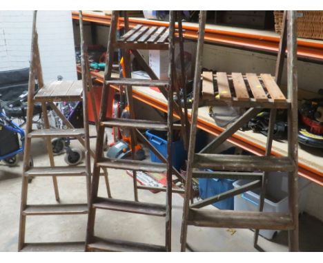 Three sets of vintage step ladders - for display purposes only