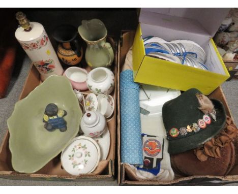 Two trays of assorted ceramics and collectables to include Wedgwood Wild Strawberry, wall clock etc (2)