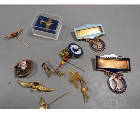A collection of enamel and other badges to include Air Force and flying interest